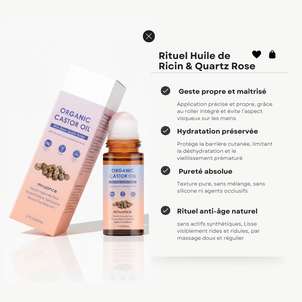 Huile de Ricin Biologique & Roller Quartz Rose