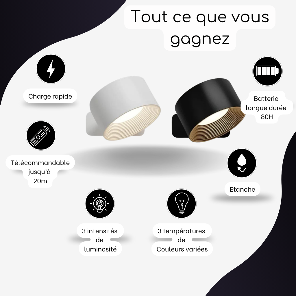 Applique magnétique LED - Lampe étanche sans perçage