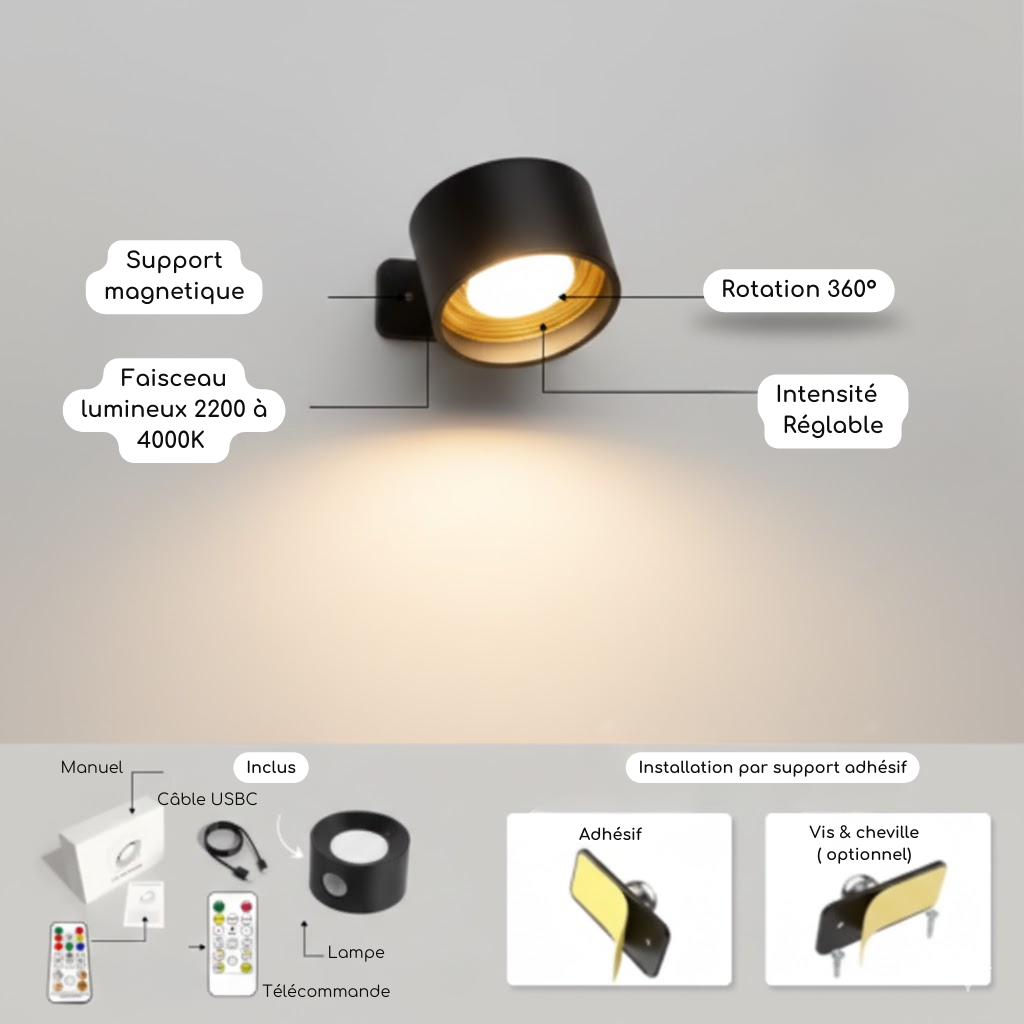 Applique magnétique LED - Lampe étanche sans perçage