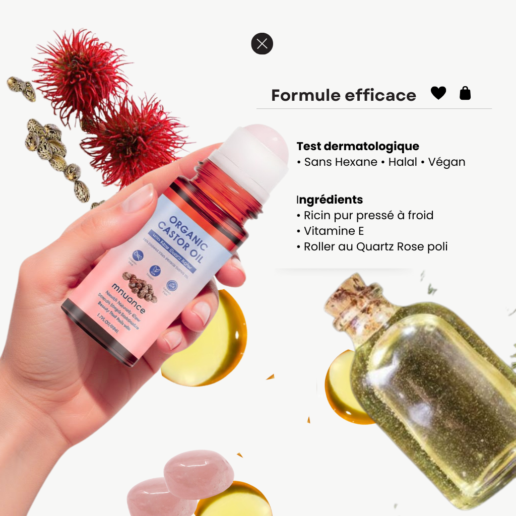 Huile de Ricin Biologique & Roller Quartz Rose