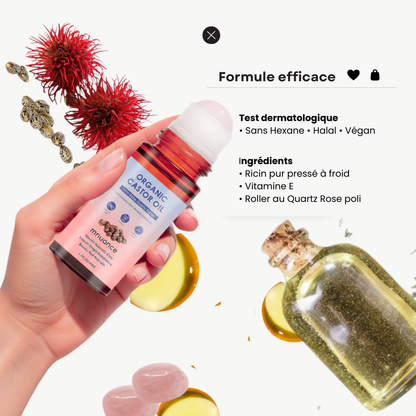 Huile de Ricin Biologique & Roller Quartz Rose